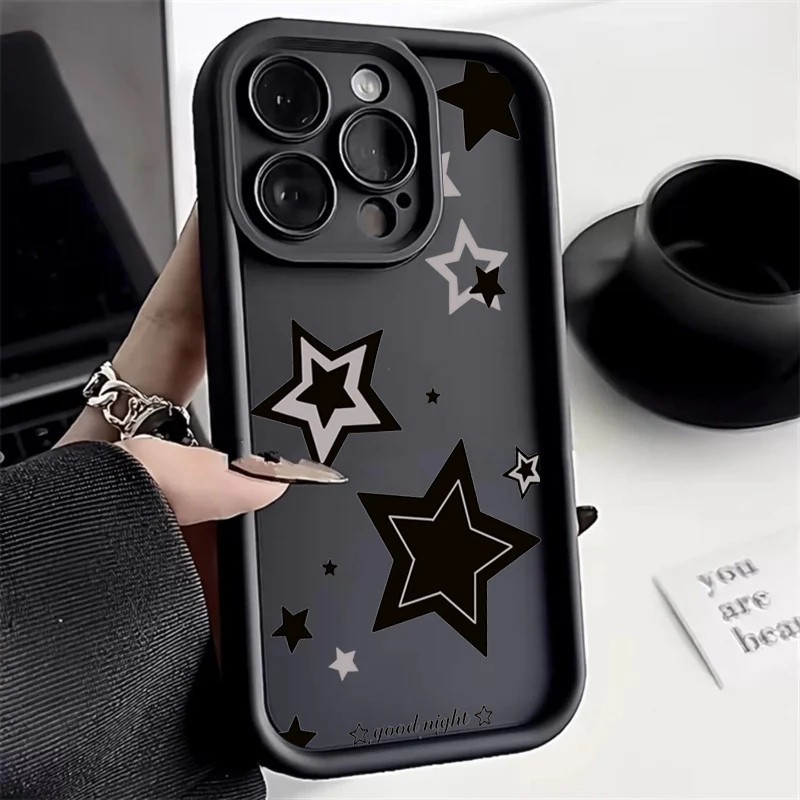 Capa Celular Estrelas Preto-Cinza Estilo Anti-Quebra Para Samsung A14 A15 A54 A55 A05S A16 A07 A17 S22 S23 S24 S25 Ultra