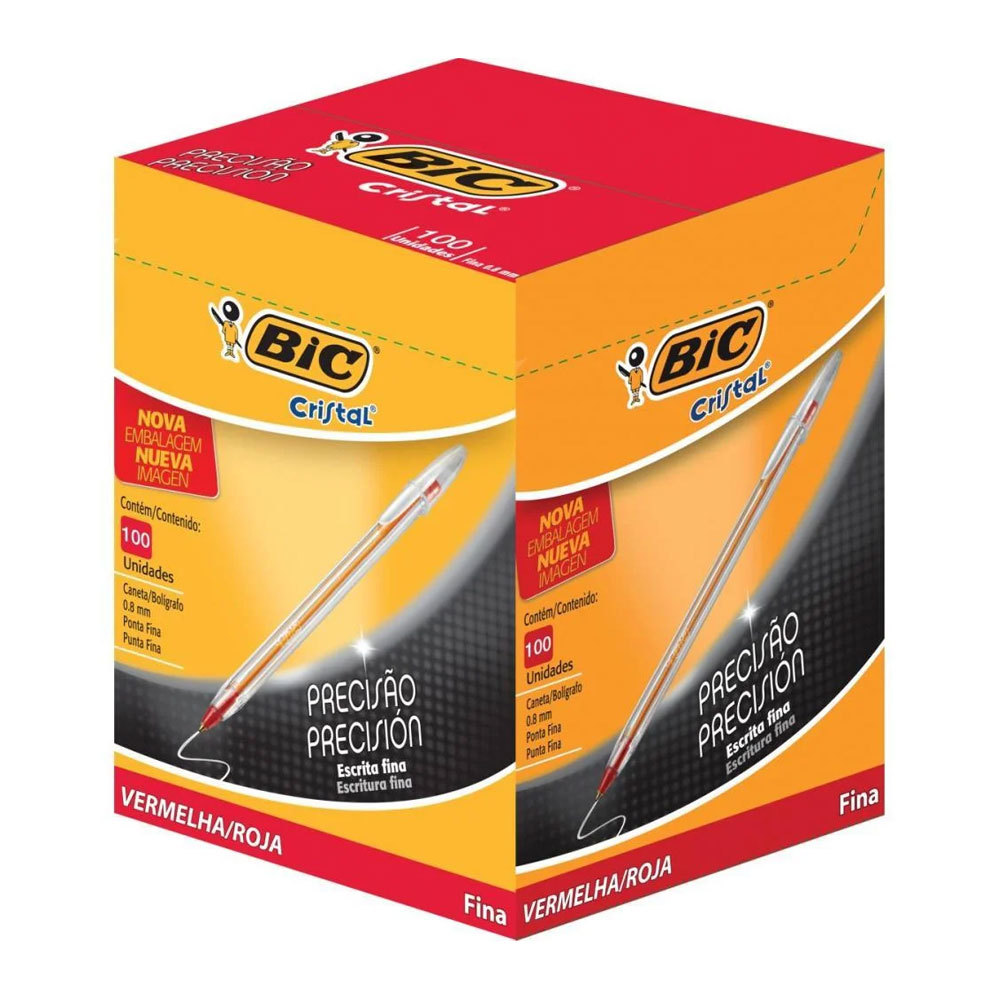 Caneta esferográfica Cristal fina Vermelha caixa com 100 unidades Bic
