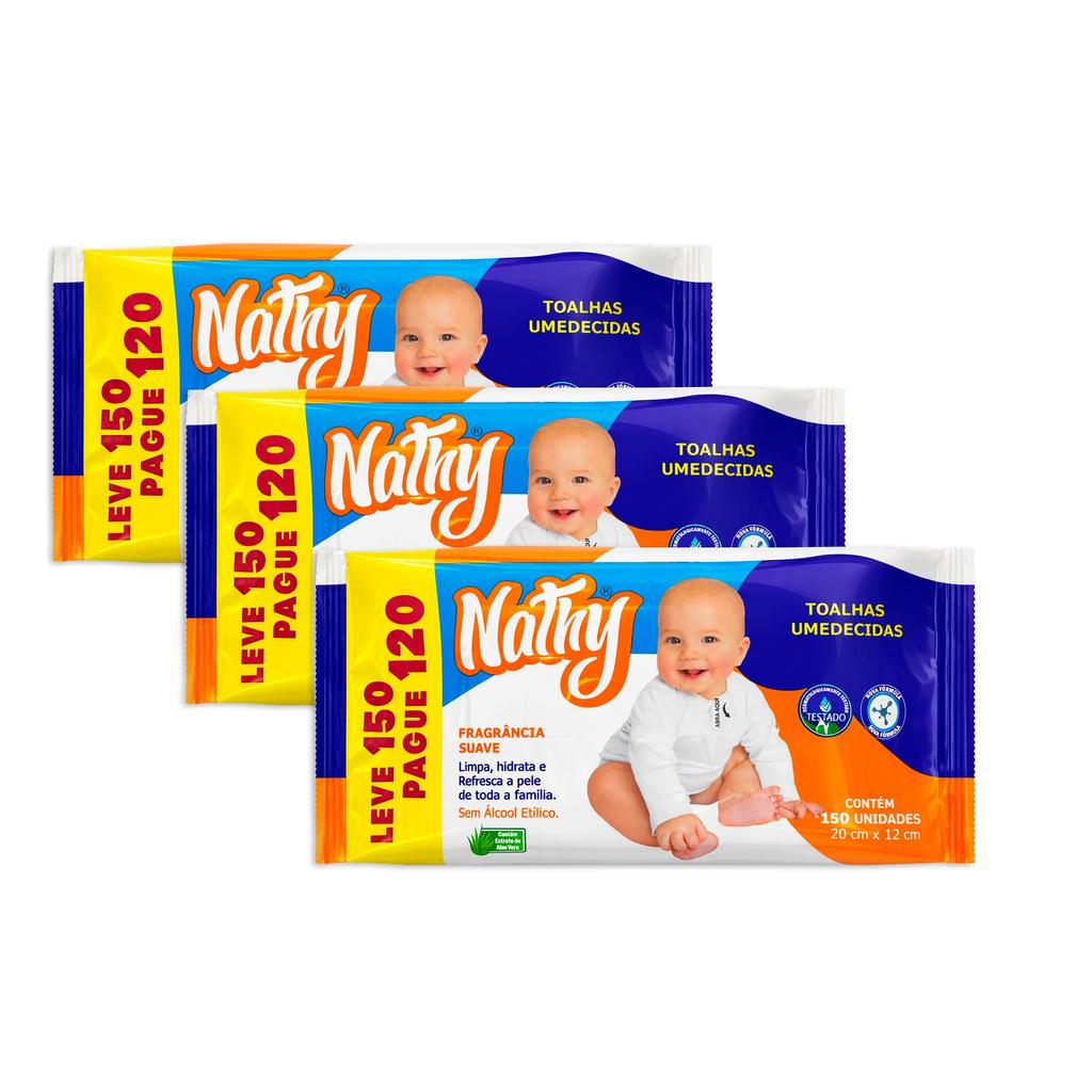 Kit 3 Toalhas Umedecidas Baby Nathy 150 Unidades