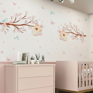 Adesivo de Parede Cerejeira Borboleta Passarinho Papel de Parede Infantil Árvore Cerejeira Recortado em Oferta na Shopee