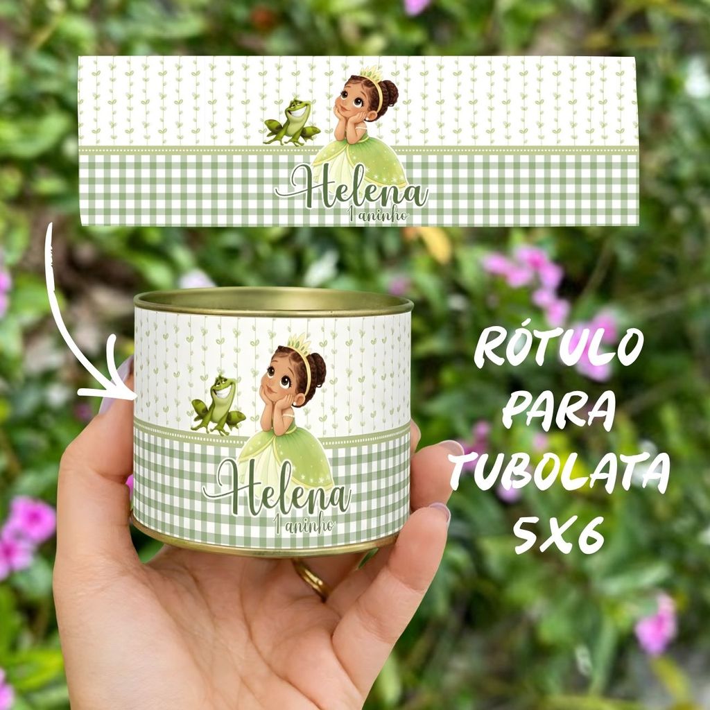 Rótulo Adesivo Personalizado Princesa Tiana Baby Princesa e o Sapo para tubolata 5X6 Lembrancinhas Mimos de Aniversário