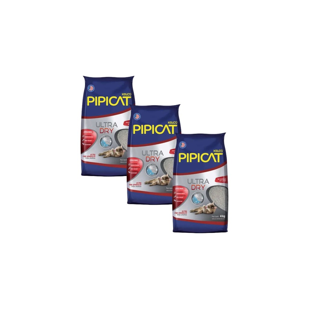 Kit 3 Areias Sanitárias Kelco Pipicat Ultra Dry 4Kg
