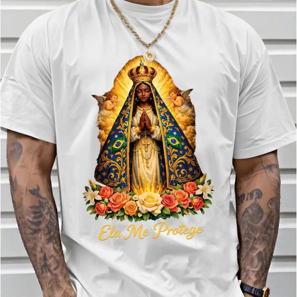 Camiseta unisex Religiosa Estampada Fé Proteção Nossa Senhora