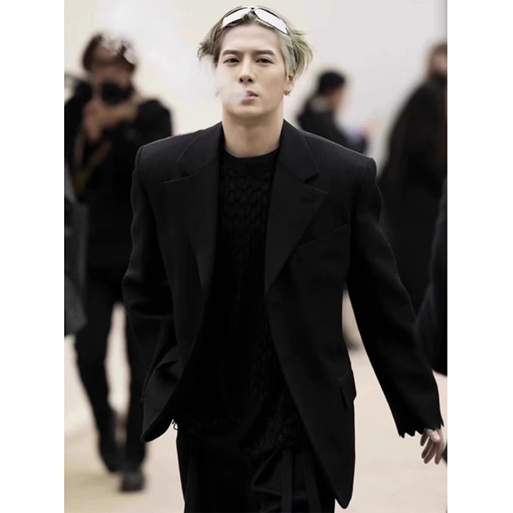 Wang Jiaer mesmo estilo Casual terno masculino estilo coreano rufião bonito High-End sentimento dk uniforme roupas preto