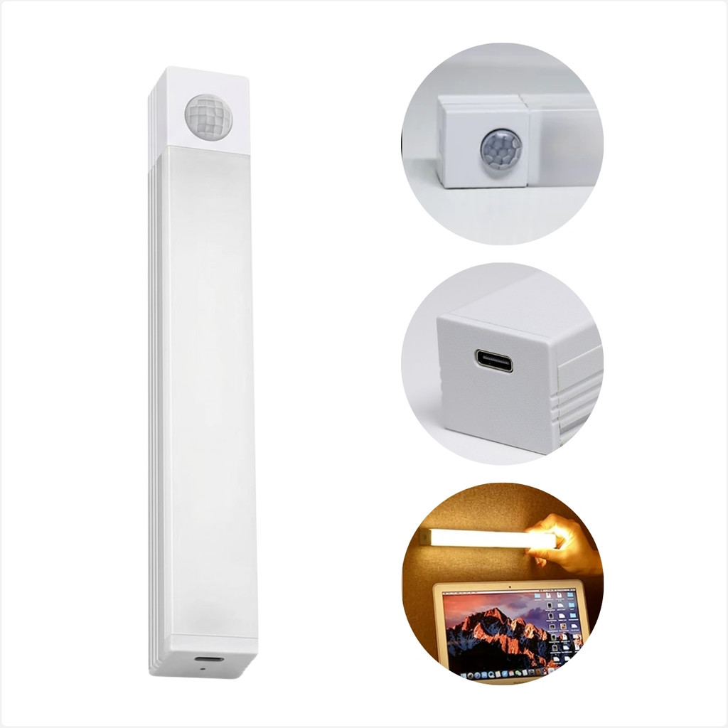 Luminaria LED Barra Sensor Presenca Sem Fio Recarregavel USB Para Armarios