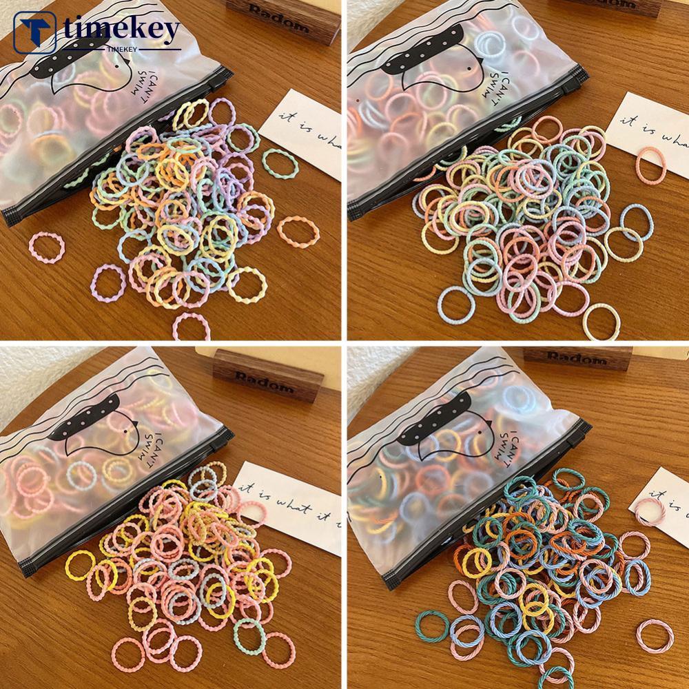 TIMEKEY 100 Pçs/Lote Laços De Cabelo Elásticos Coloridos Para Bebês Meninas Sólidos Cáqui Preto Pequenas Faixas Crianças