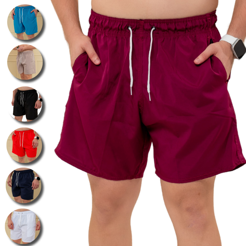Short Masculino Tactel Bermuda 3 Bolso Com Elastano Reforçado Para Treino, Academia, Praia e Casual