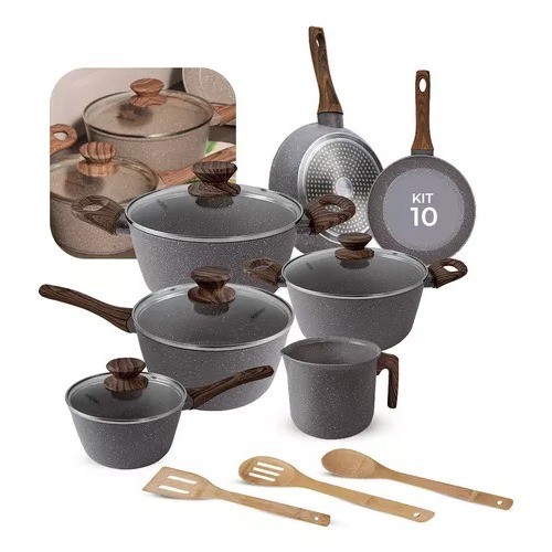 Imagem Jogo De Panelas Antiaderente Cerâmica Mimo Style 10 Peças Grafite