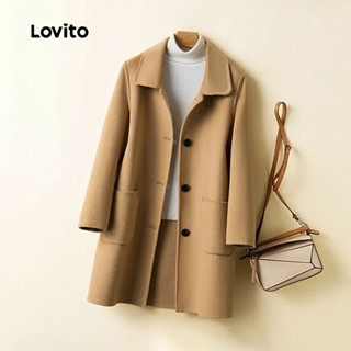 Lovito Casaco Elegante Botão Frontal Casaco Caqui Outono/inverno para mulheres LNL141425 em Oferta na Shopee
