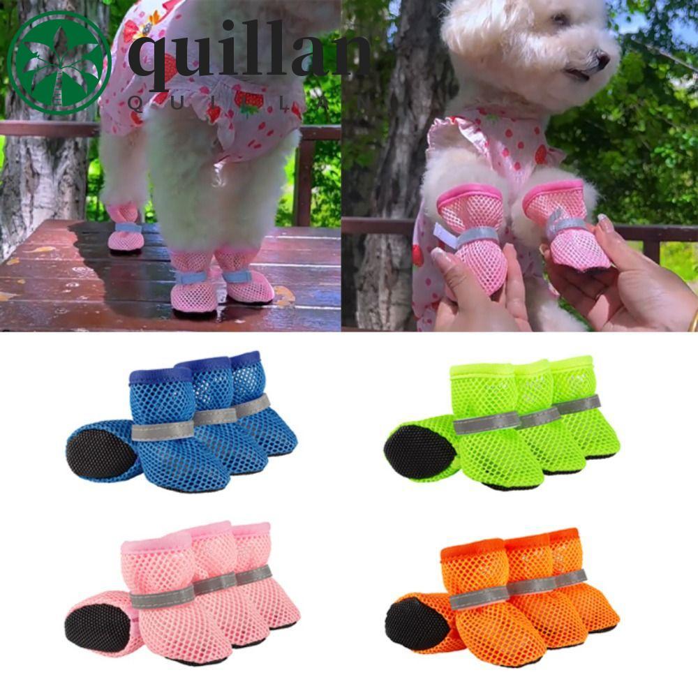QUILLAN 4 Unidades/Conjunto Sapatos De Malha Para Cães , Rede Antiderrapantes Resistentes Ao Desgaste , Botas Curtas Res
