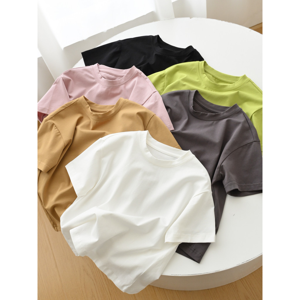 Gelo porcelana algodão crianças fino puro algodão camiseta meninos meninas em torno do pescoço solto mangas curtas 170 g