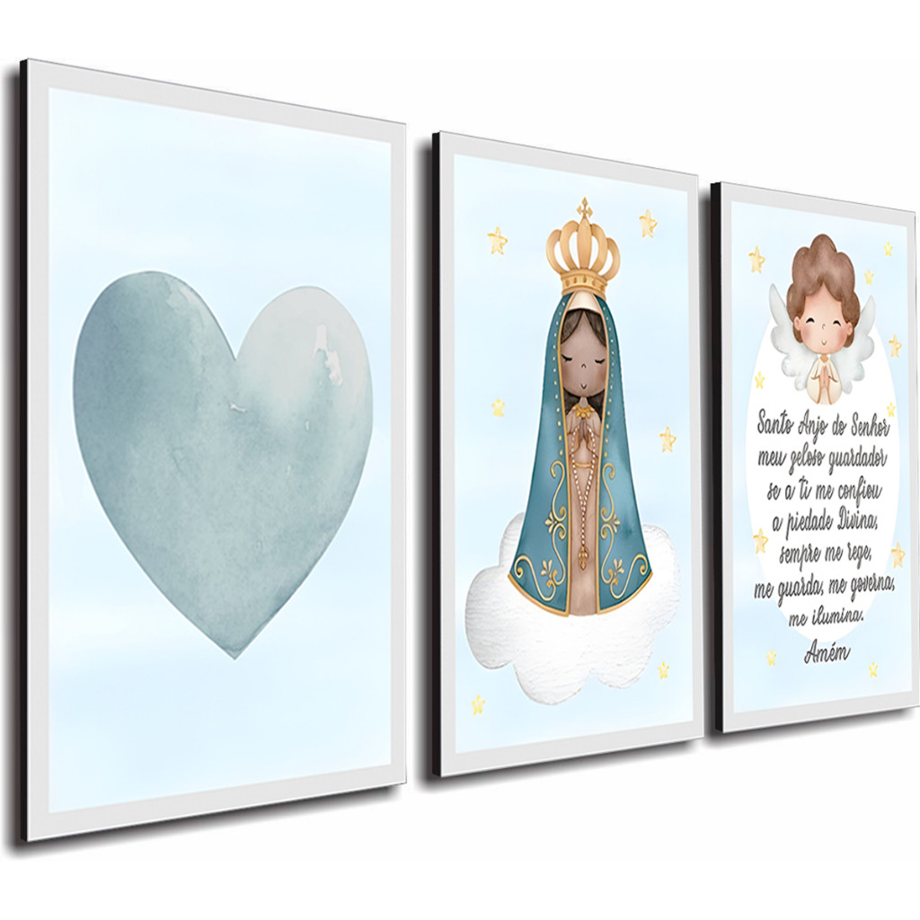Quadros Decorativos Anjinhos Nossa Senhora Oração Santo Anjo Protetor Quarto Infantil Menino Menina