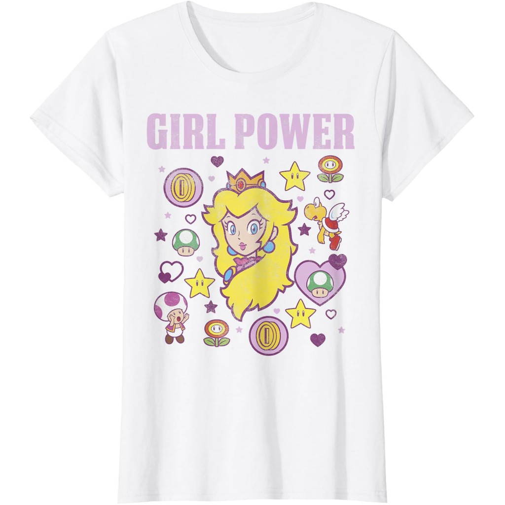 [Camiseta Premium Algodão Puro]LA Camiseta Unissex Nintendo Super Mario Peach Girl Power Icons Graphic T-Shirt T-Shirt