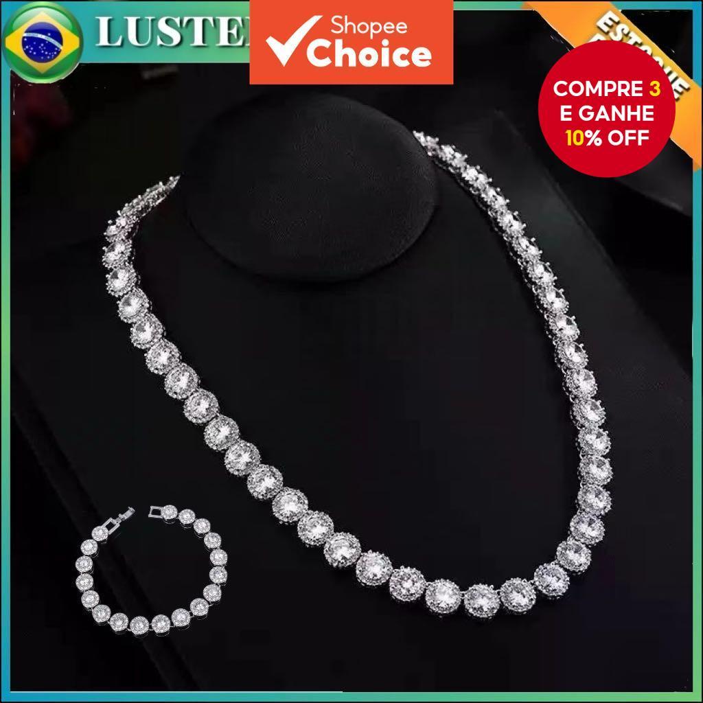Conjunto De Joias De Cristal Estilo Cubano Colar Pulseira Luxo Brilhante Presente De Festa De Noiva em Oferta na Shopee