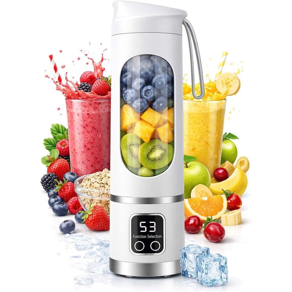 Liquidificador Portátil Sem Fio de 16oz, Liquidificador Pessoal Elétrico-Digital Multimodo com Display LED, Garrafa de S