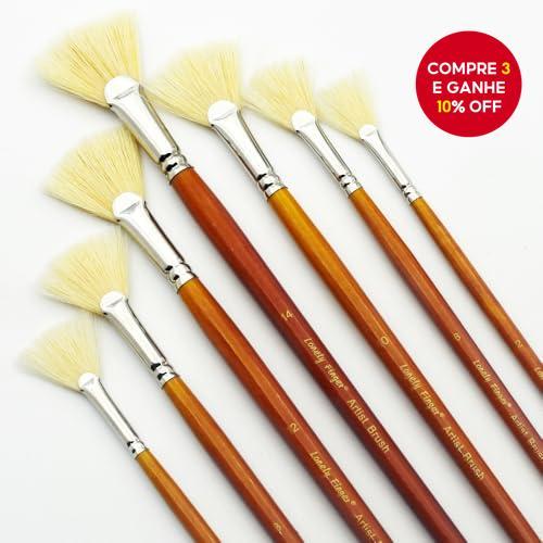  Conjunto de 7 Pincéis de Artista Fan, Cerdas de Javali Branco Naturais Antidesprendimento, Cabo de Madeira Longo para