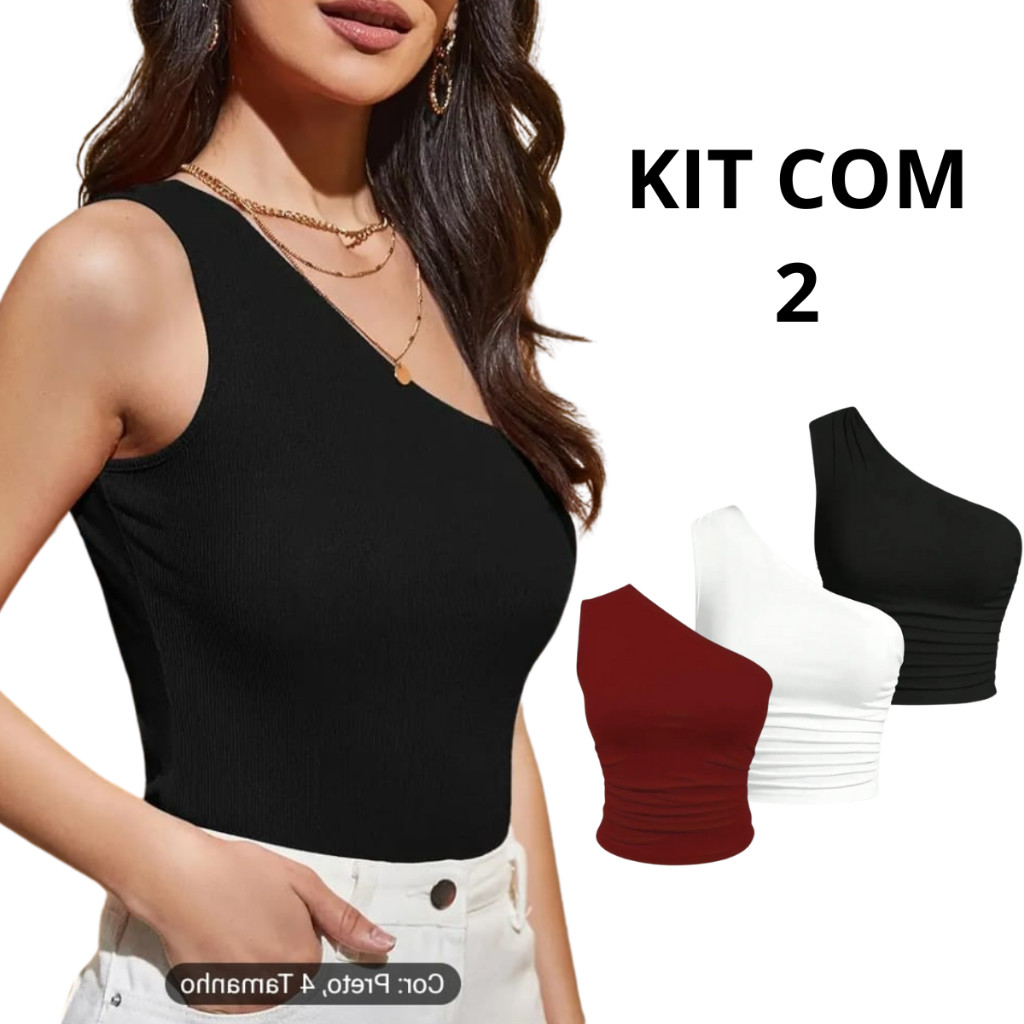 Kit 2 Blusas Feminina Nula Manga Ribana Algodão Mula Manca Ombro Só Básica Social Elegante em Oferta na Shopee