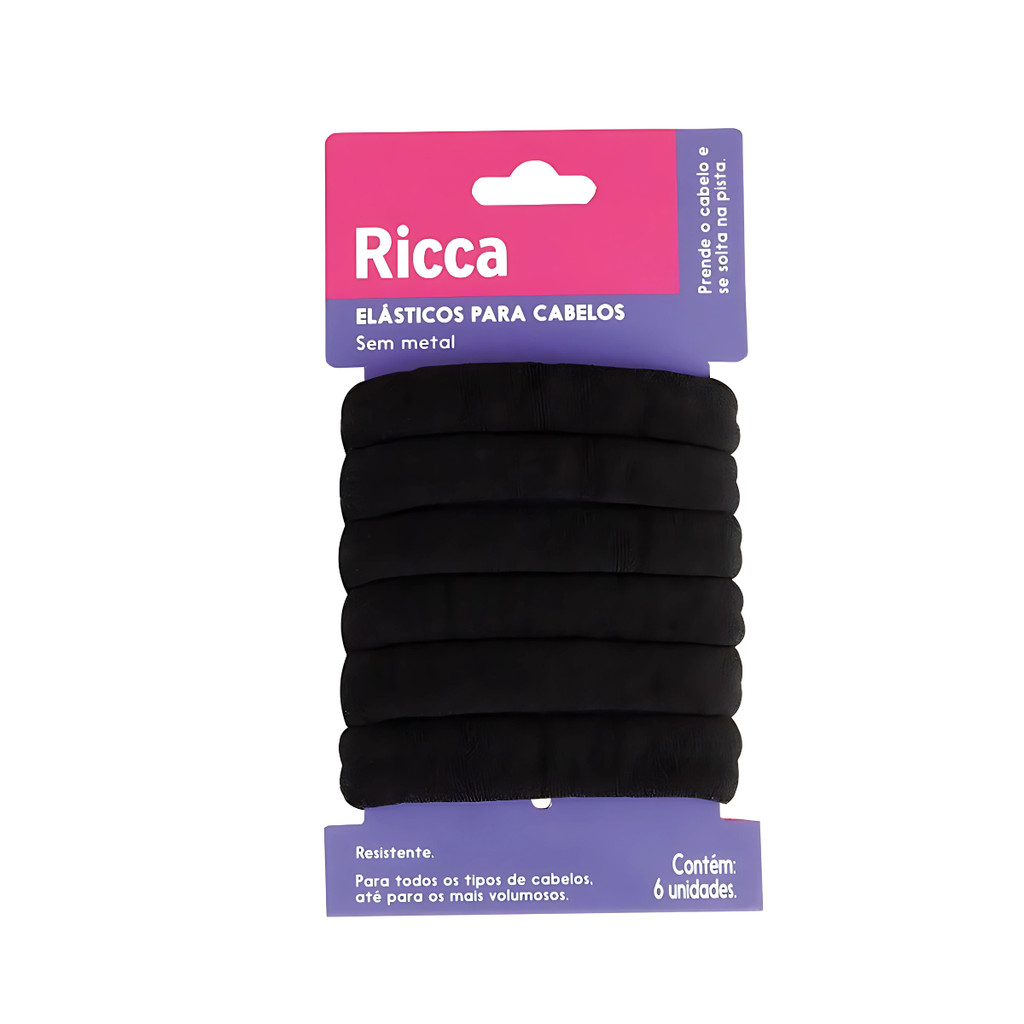Elástico para Cabelo Ricca Grosso Black com 6 Unidades