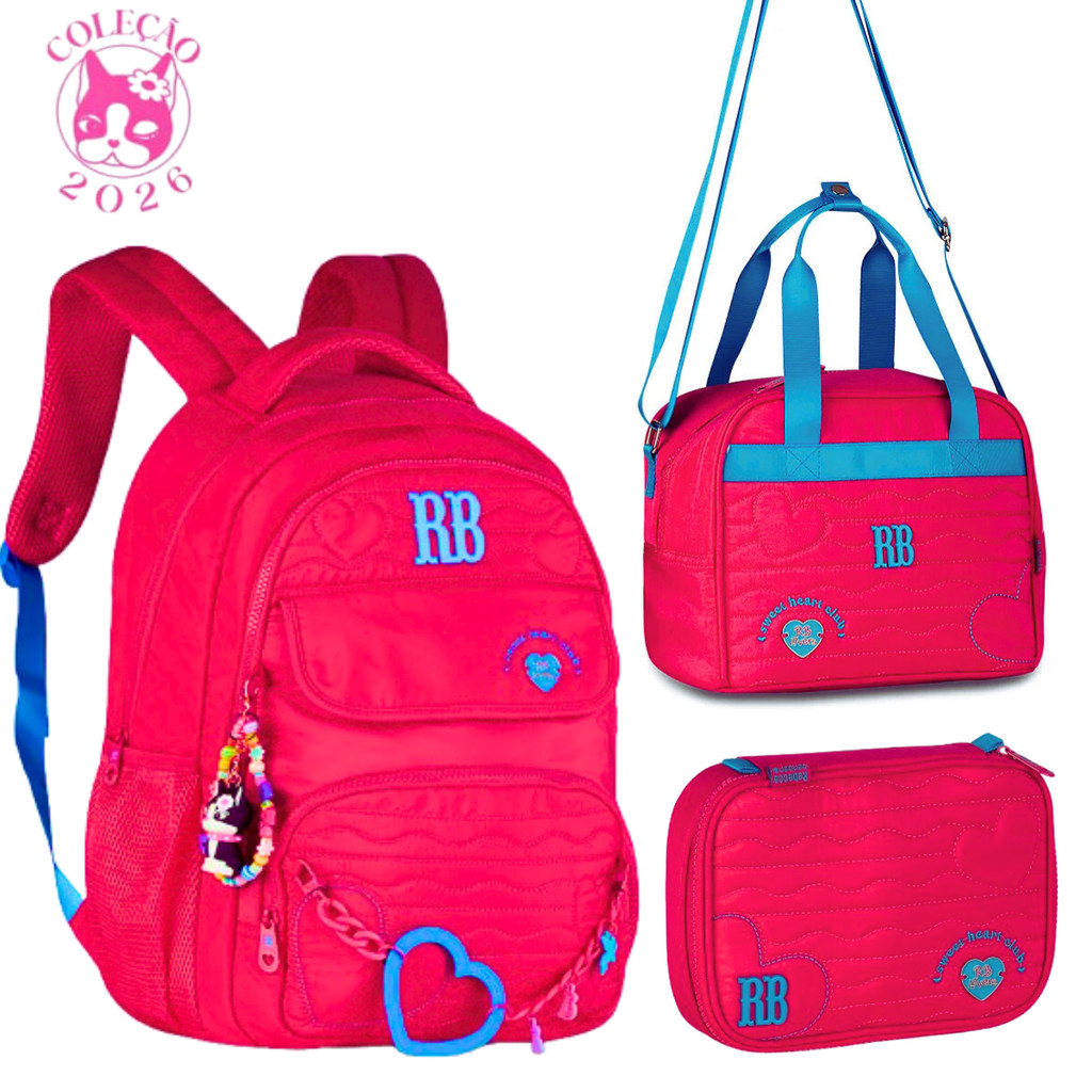 Kit Mochila de Costas com Estojo e Lancheira Rebecca Bonbon Heart Beats -Clio St