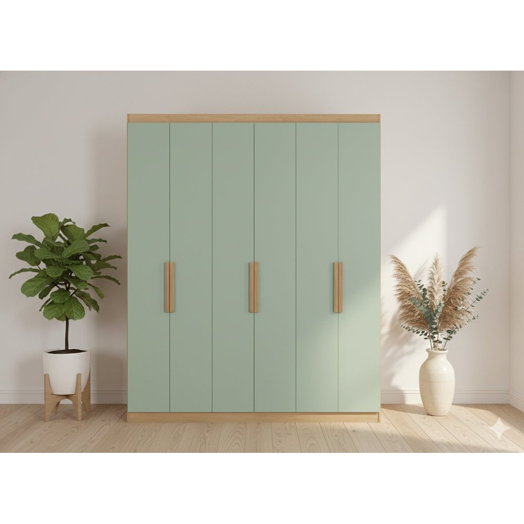 Guarda Roupa 6 Portas 220cm X 47cm X 180cm Milan Capuccino/Menta em Oferta na Shopee