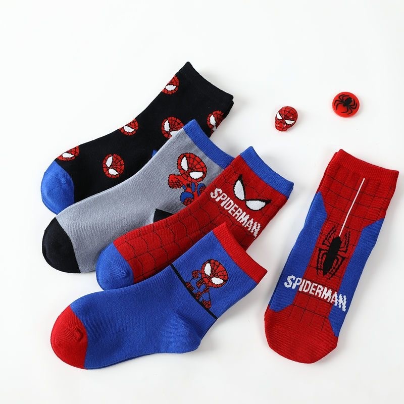 5 Pares De Meias Infantis , Meninos , Meninas , Meia Tripulação , Homem-Aranha , Estampa De Letras , Casuais De Estudant