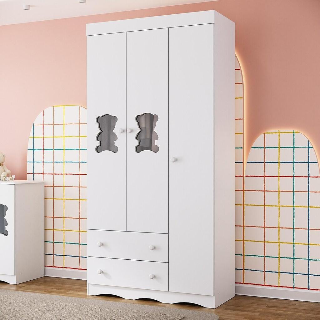 Guarda-roupa Infantil 92cm com Vidro 3 Portas e 2 Gavetas Doçura Multimóveis MP4492
