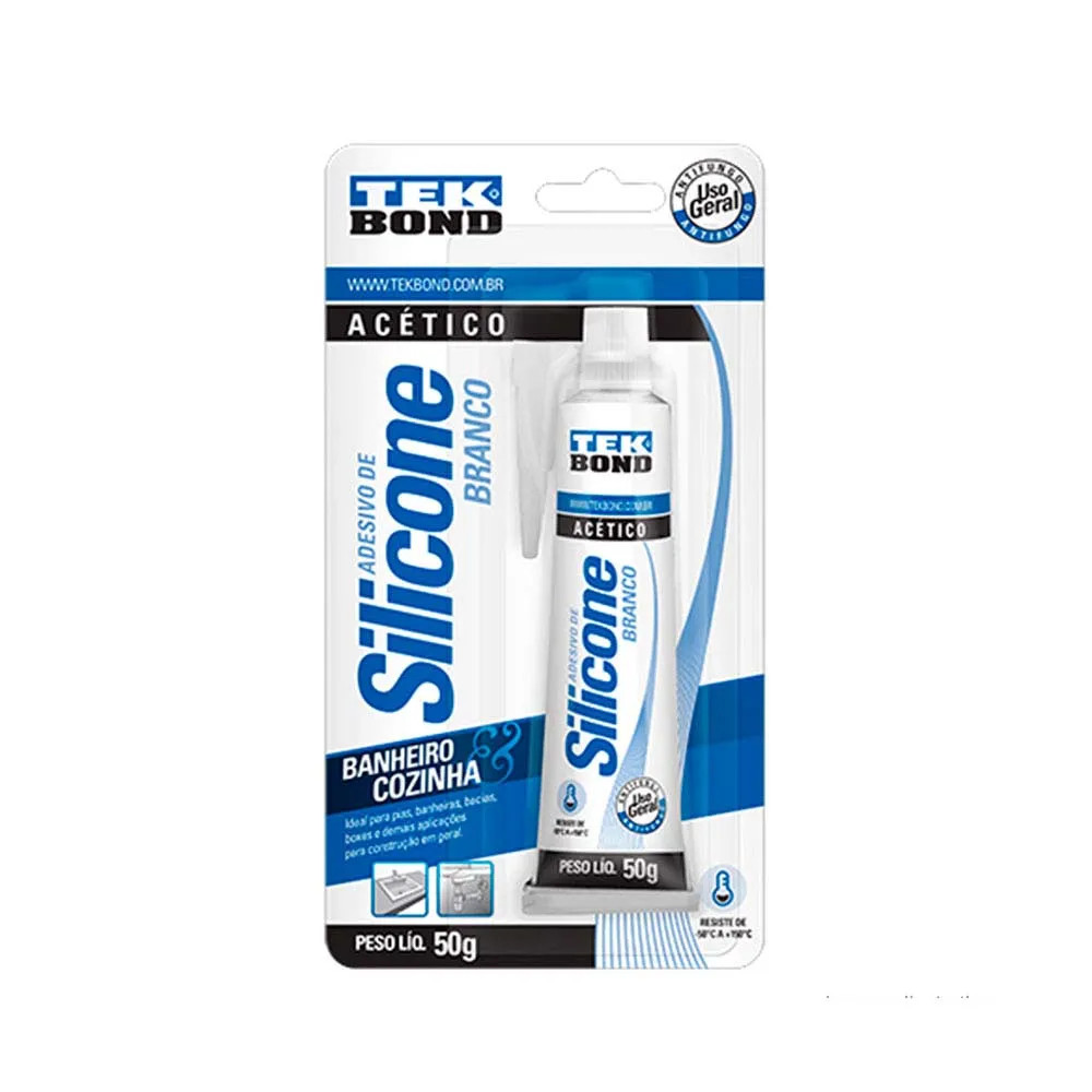 Silicone Acético Branco 50gr Tek Bond Ótima Vedação com Alta Performance em Geral Prático e Eficaz