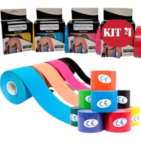 Kit 4 Fita Kinesio Bandagem Elástica 5cmx5m Tape Fisioterapia Adesiva Alivia a Dor Lesão Atleta