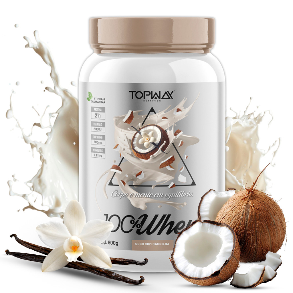 TopWay Suplemento Alimentar Whey Protein 100% 900g Sabor Coco com Baunilha Concentrado
