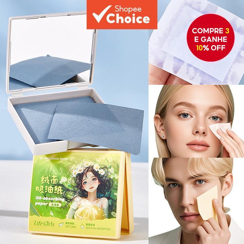 Papel absorvente com textura aveludada - Absorção de óleo, matificante e folhas para retoque com sopro de pó para pele