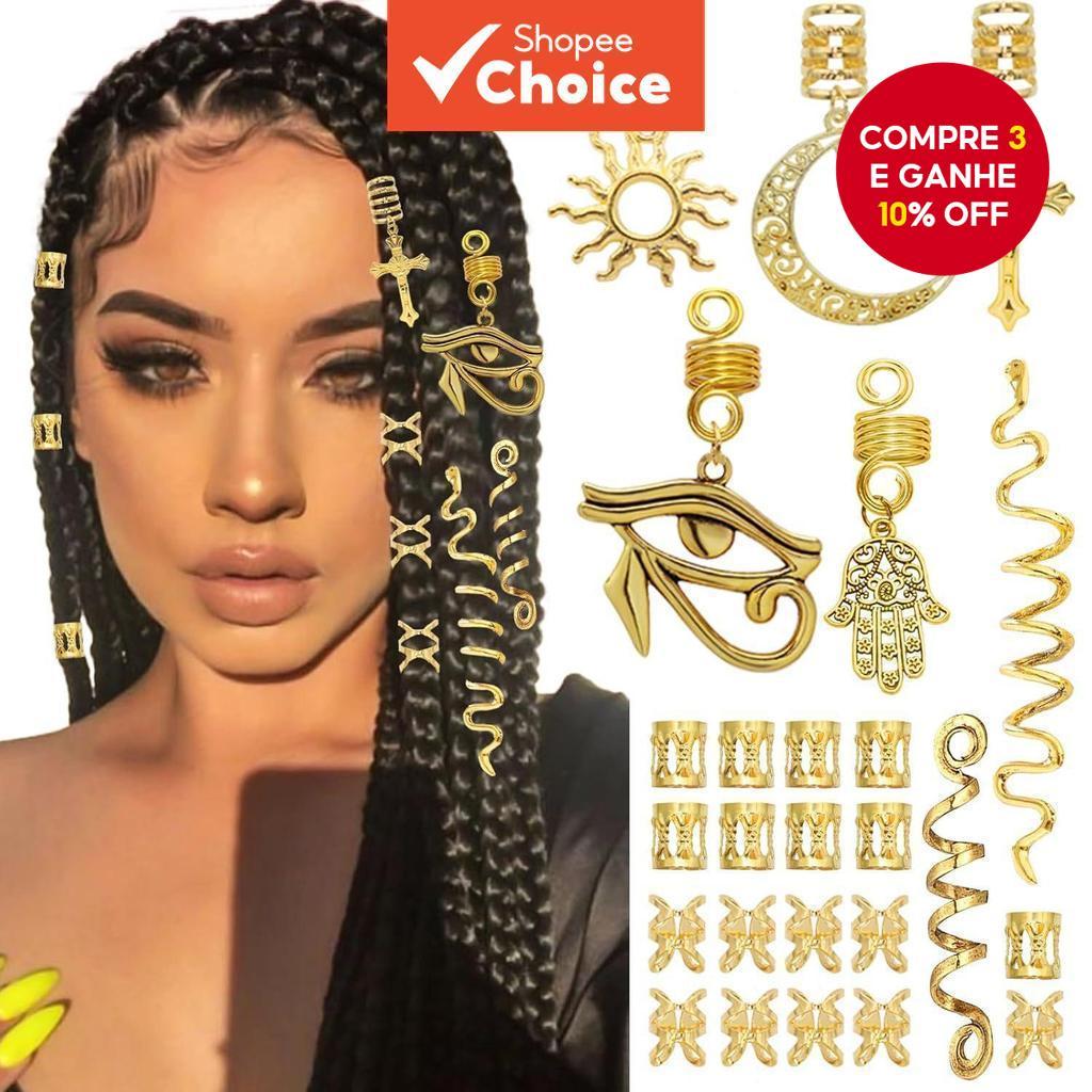 27 peças de acessórios de metal para trança de cabelo com aplique de dread脏辫 em Oferta na Shopee