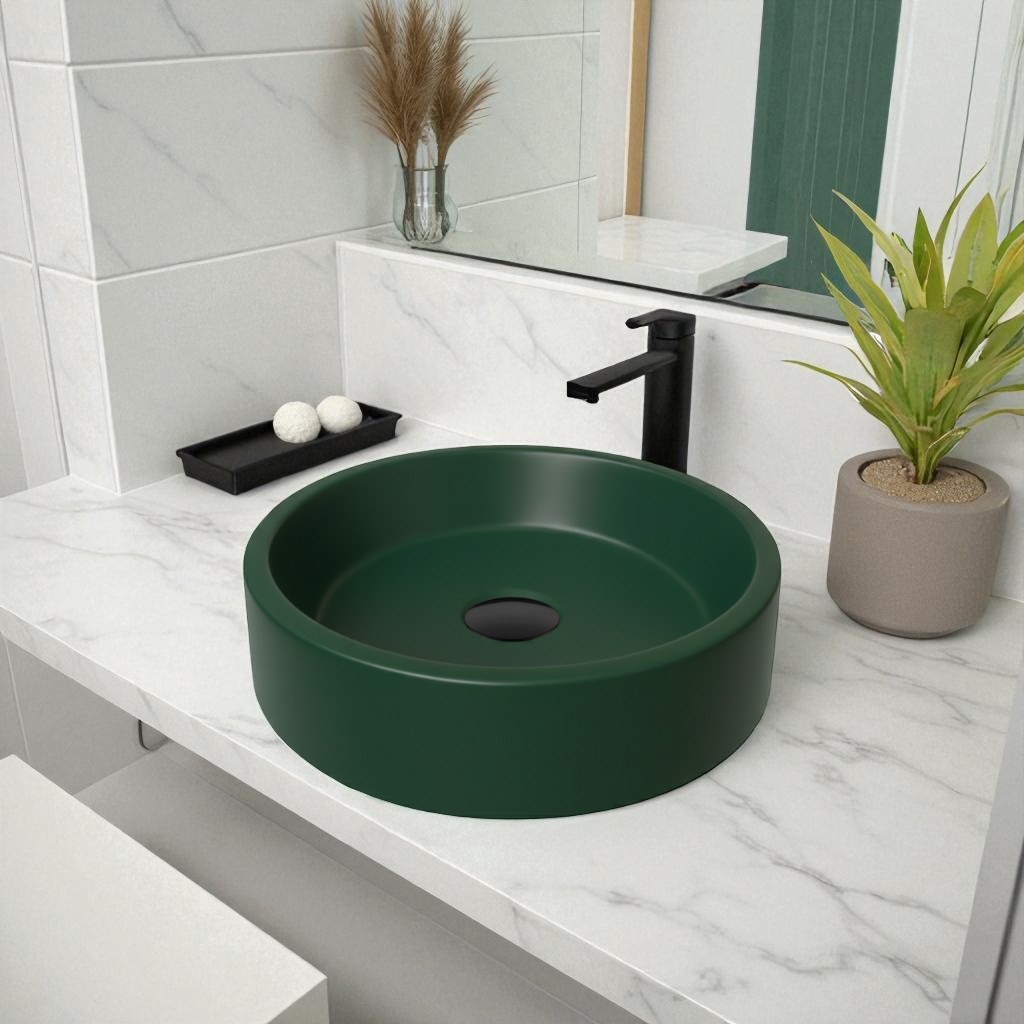 Cuba De Apoio Sobrepor Pia Banheiro Lavabo Armario Gabinete Redonda Branca 34,5 cm Varias Cores Fosco Acetinado Moderna