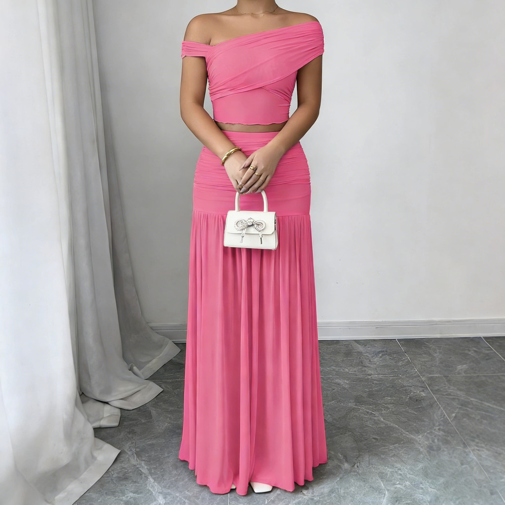 2025 Nova Chegada Feminina Cor Sólida Solta Elegante Cintura Alta Plissada Maxi Saia , Casual , E Versátil