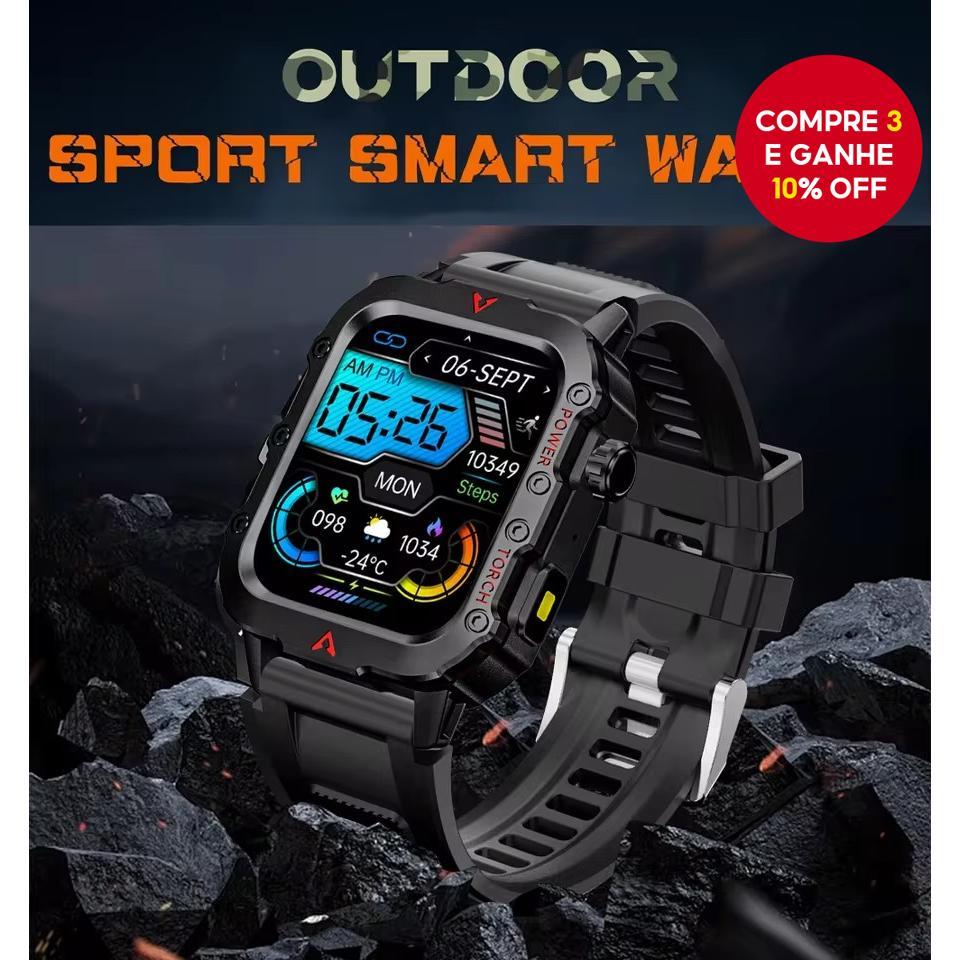  2025 Novo Smartwatch Masculino Relógio Exterior Assistente de Voz Chamada Bluetooth com Lanterna LED Smartwatch