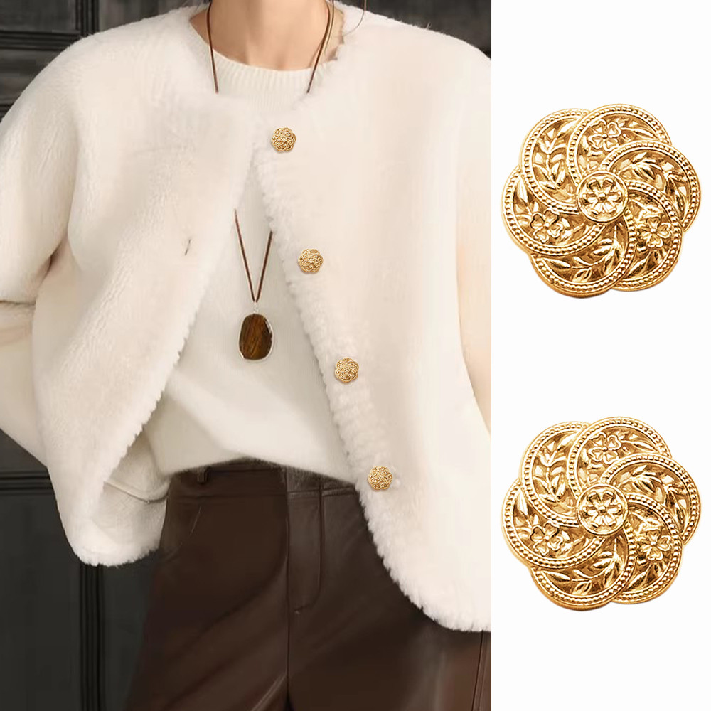 10 Peças Botões De Metal Vintage Florais Abertos 2.3 Cm Dourados Costurados Em Para Jaqueta Blazer Faça Você Mesmo , Sub
