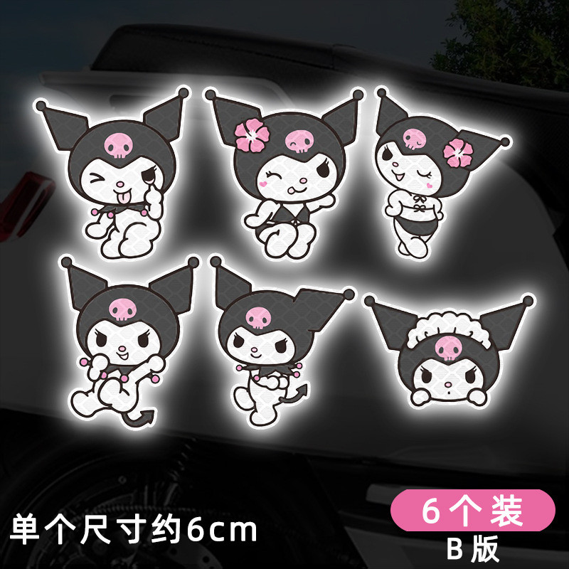 Kuromi Adesivo Reflexivo Carro Desenho Animado Bonito Adesivo Decorativo Adesivo de Advertência