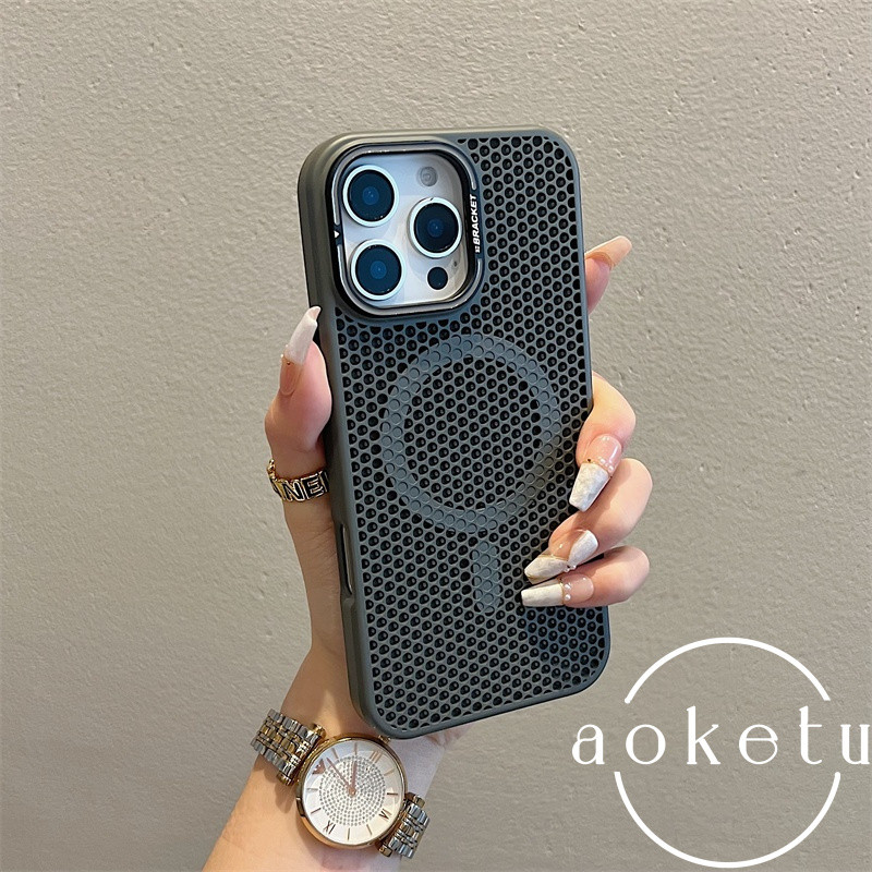 Capa De Telefone Magnética Com Suporte De Lente De metal Dissipação De Calor Em Favo De Mel Adequada Para iPhone 11 12 1