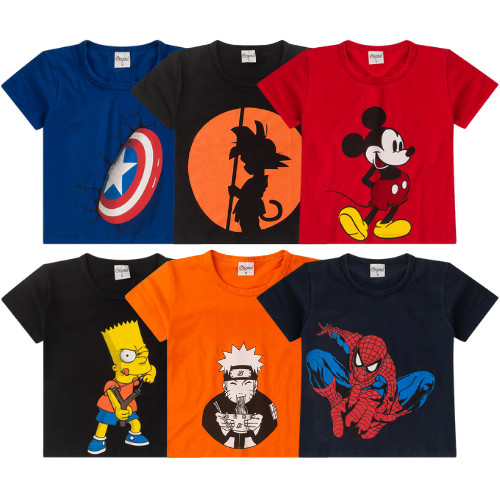 Kit Sortido 4 Camisetas Manga Curta Estampadas Masculino/Menino Infantil Juvenil Verão do 3 ao 16