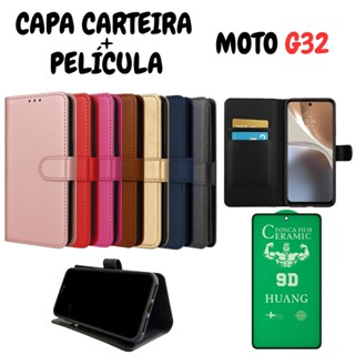 Capa Capinha Carteira Para Motorola G32 + Película de Cerâmica em Oferta na Shopee