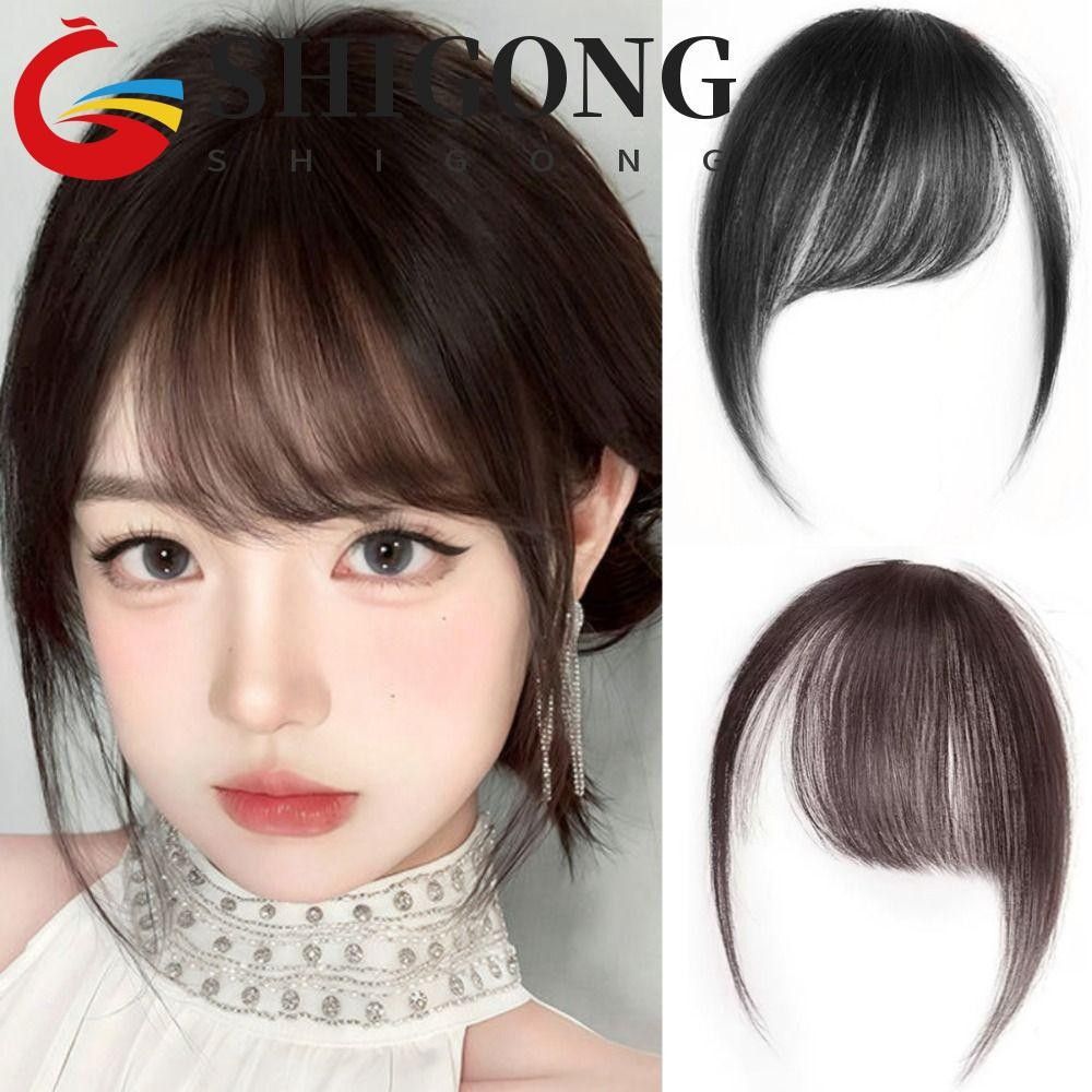 SHIGONG Franja Lateral De Cabelo Humano , Extensão Natural , Franjas Frontais Invisíveis Retas Marrons