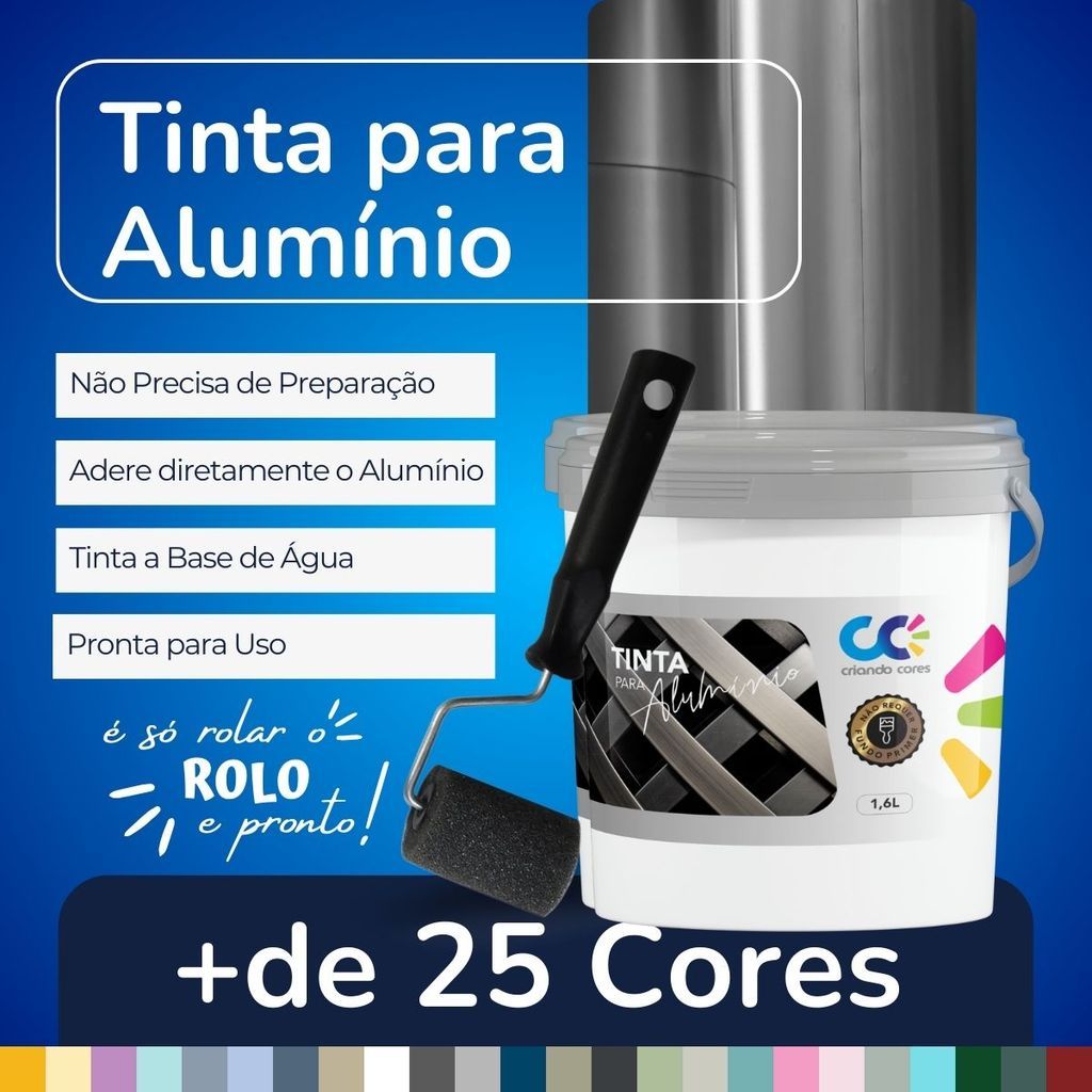 Tinta para Alumínio 1Kg Premium + ROLINHO de 5cm VÁRIAS CORES Não Precisa Preparação Fundo ou Primer Portão Porta Grade