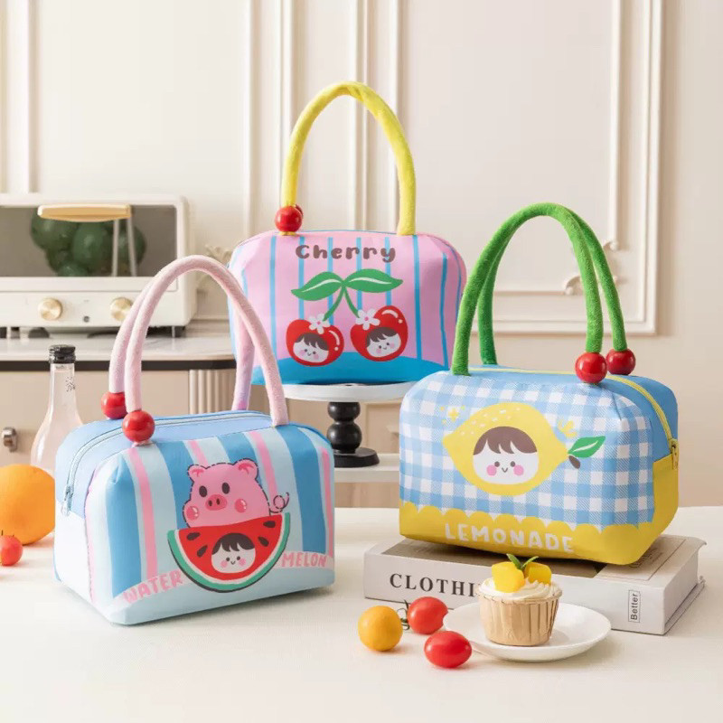 Bolsa Térmica Portátil Marmita Necessaire Lancheira Frutas Fofos Com Isolamento Térmico Viagem