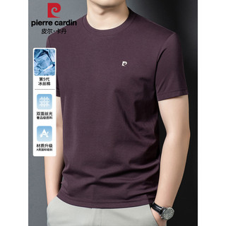 [Dupla face mercerizada] Pierre Cardan Camiseta masculina de manga curta com gola redonda e seda gelada verão pai legal 