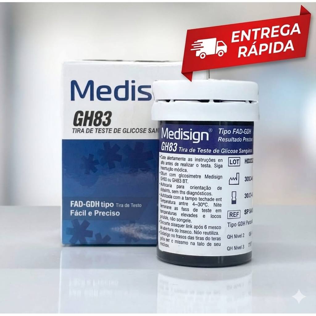 Tiras de Glicose GH83 Medisign para Controle de Diabetes