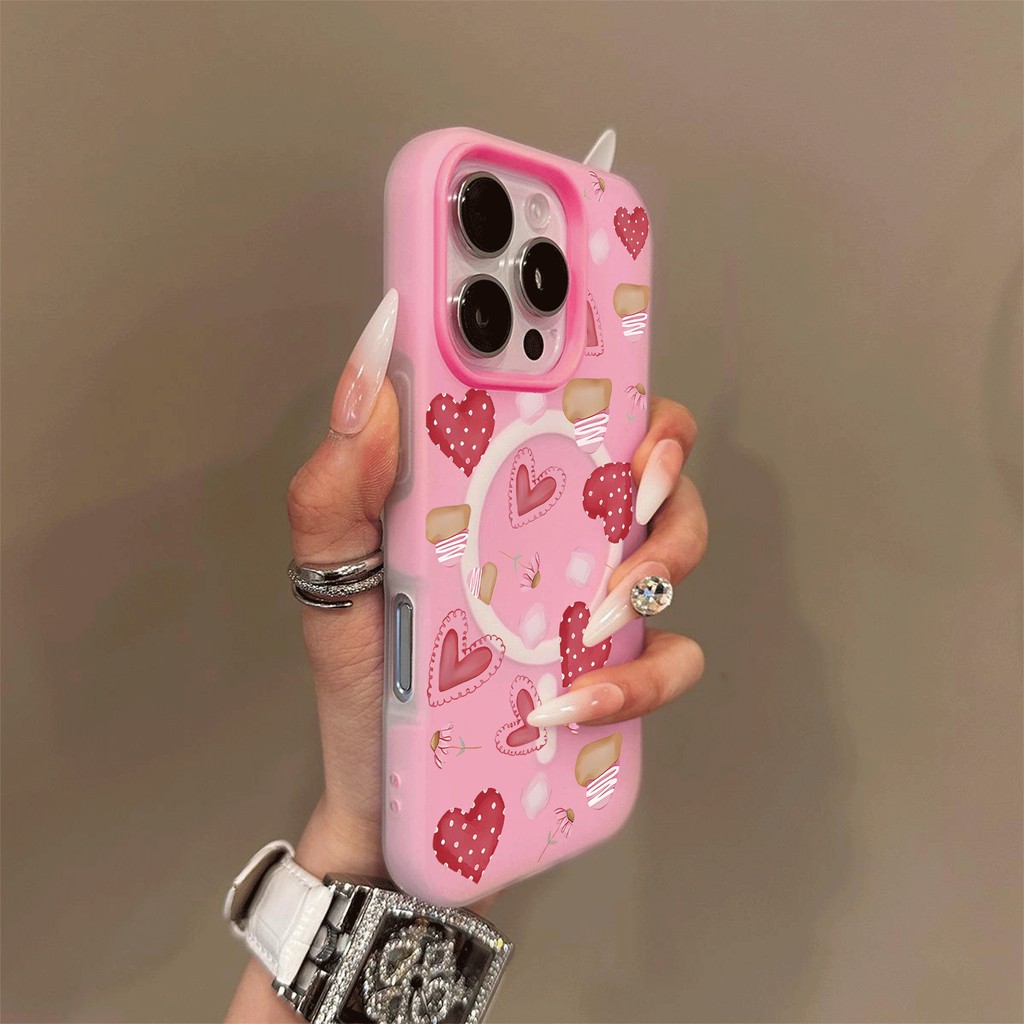 Estampa de coração rosa, esquema de cores de geleia, Modelos compatíveis iPhone  11 12 13 14 15 16 17 Pro Max 17AIR