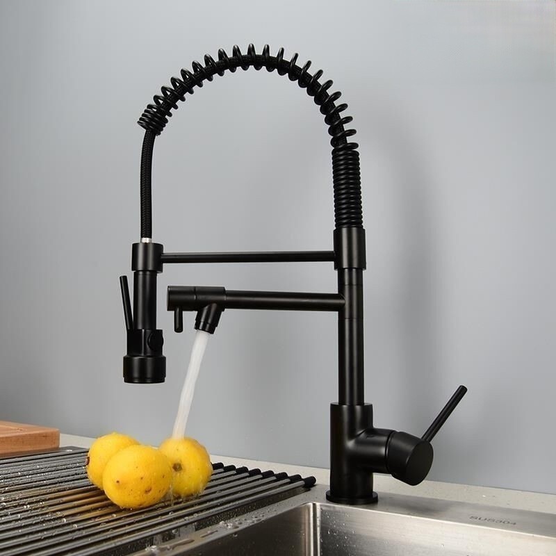 Torneira Cozinha Gourmet Monocomando Preta Fosca de Luxo com Misturador Spray Extensível e Saída Giratória 360 Graus