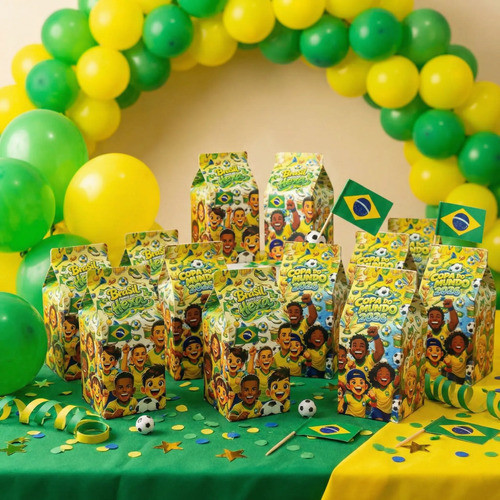 Kit 30 Caixinha Milk Copa do Mundo Futebol Brasil para Festa Infantil Lembrancinha