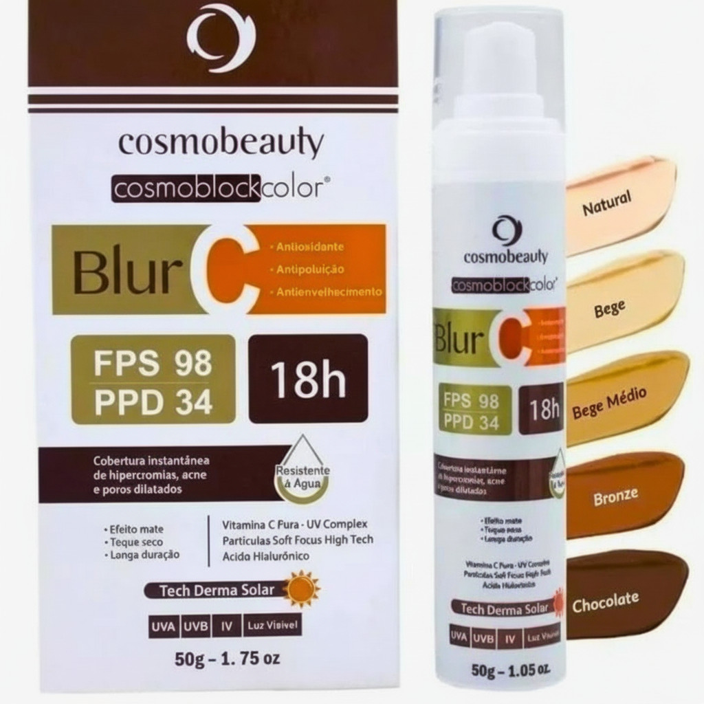 Protetor Solar Base Natural Blur C Cosmobeauty – Vitamina C, Efeito Blur, Alta Proteção e Cobertura Uniforme