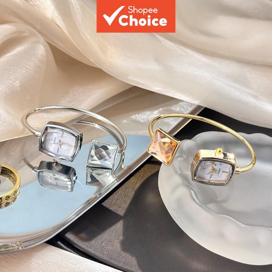 Quadrado Elegante-Relógio De Ouro Ajustável Com Pulseira De Gema Para Mulheres