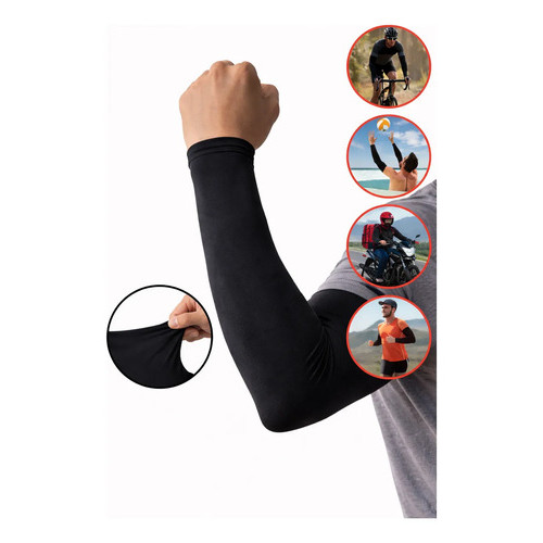 Manguito Uv50+ Proteção Solar Braço Ciclismo Corrida Preto Universal Preto Bike Moto Pesca Esporte
